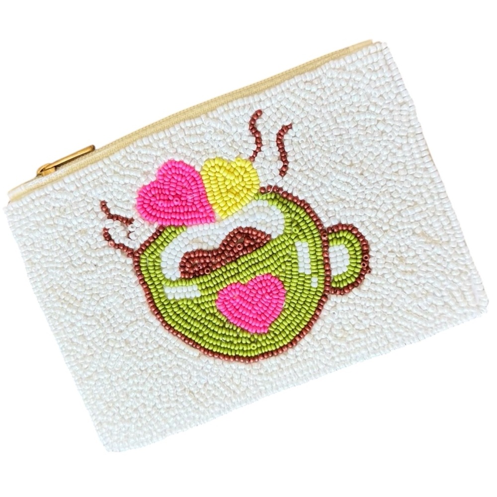 Handmade Mug | Cup Beaded Coin Zipper Purse Lipstick Pouch Card Holder New!